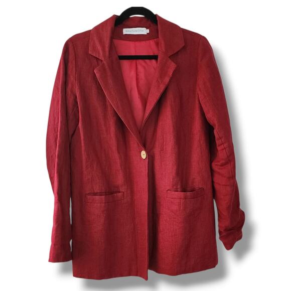 MANTAIKOTAI Linen Blazer S Red Staple Workwear Office Summer Classic Preppy - Picture 2 of 11